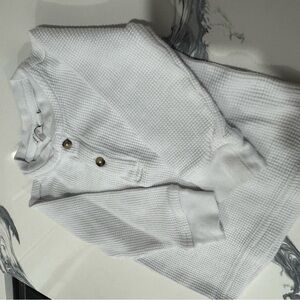 White Waffle Knit Henley Pullover